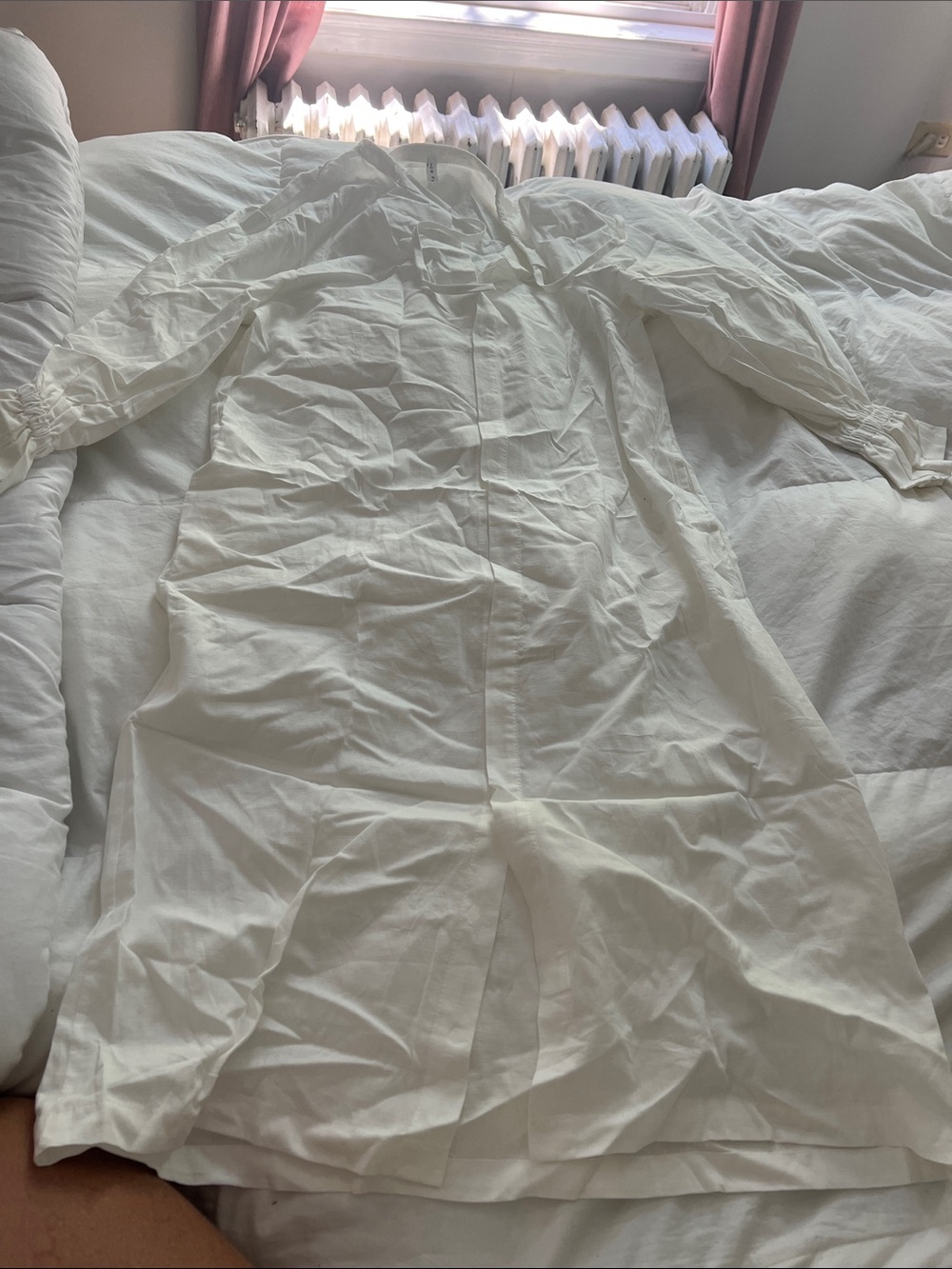 White Button-Front Long Shirt Dress never worn linen blend L